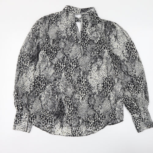 River Island Womens Grey Animal Print Polyester Basic Blouse Size 12 High Neck - Leopard skin pattern