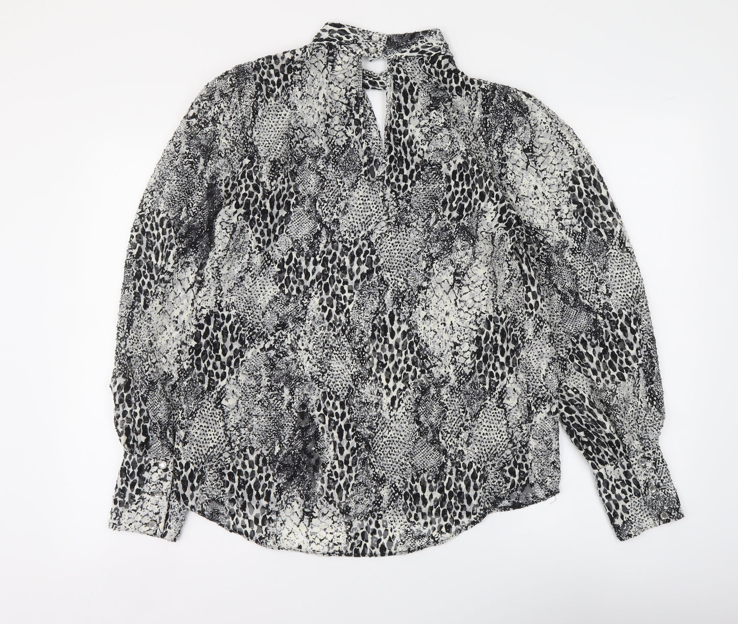 River Island Womens Grey Animal Print Polyester Basic Blouse Size 12 High Neck - Leopard skin pattern