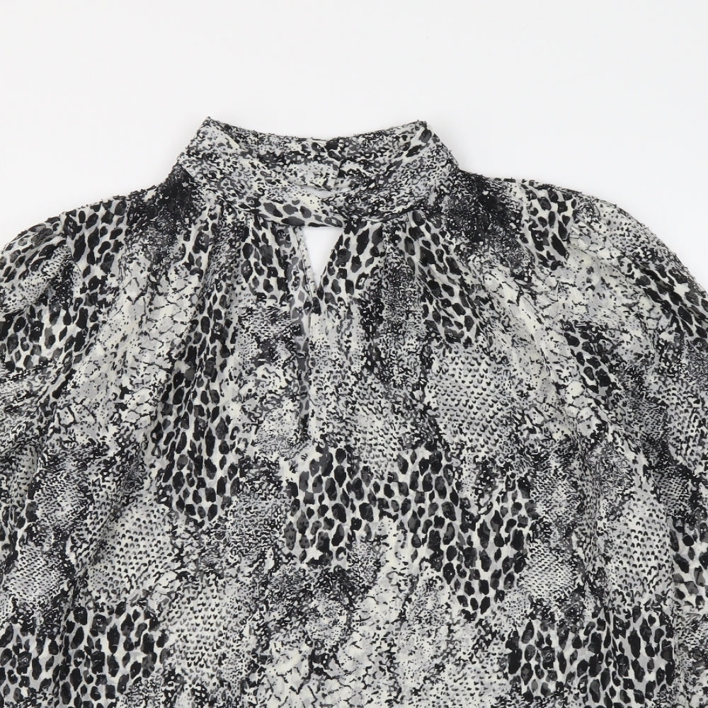 River Island Womens Grey Animal Print Polyester Basic Blouse Size 12 High Neck - Leopard skin pattern