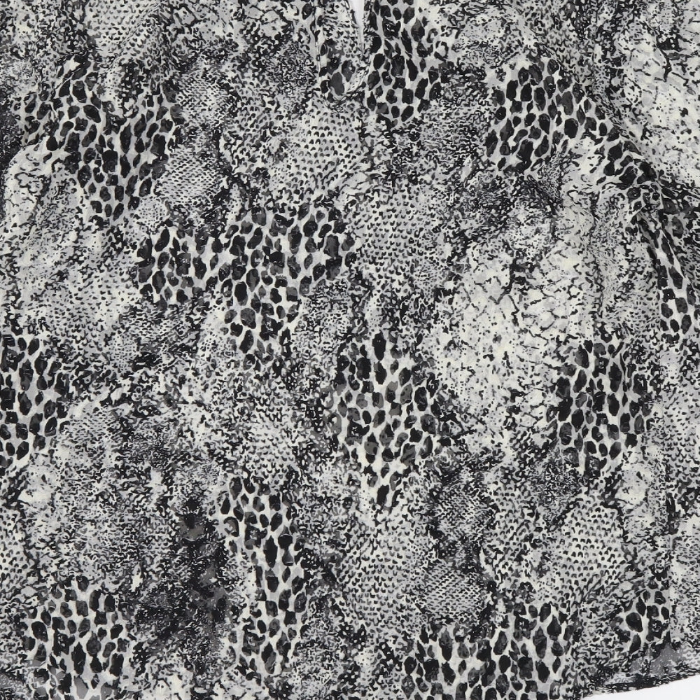 River Island Womens Grey Animal Print Polyester Basic Blouse Size 12 High Neck - Leopard skin pattern