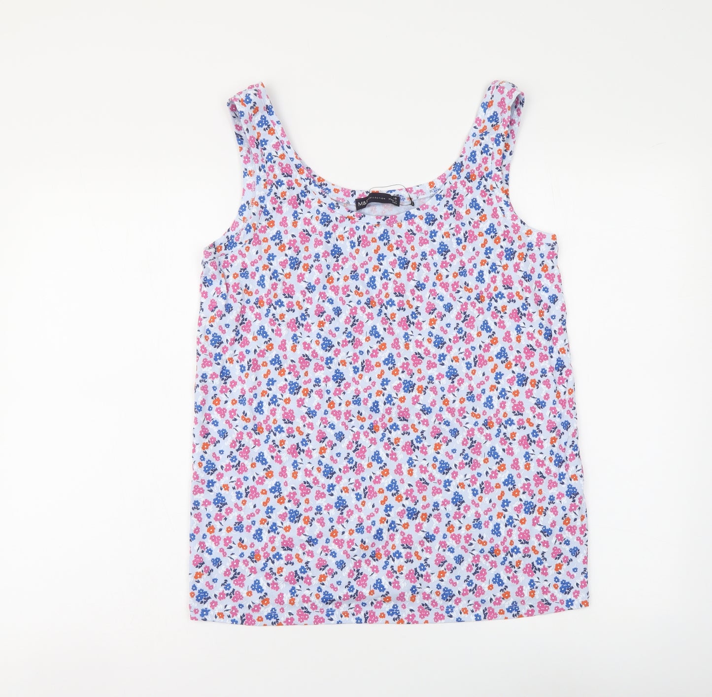 Marks and Spencer Womens Blue Floral Cotton Basic Tank Size 18 Scoop Neck