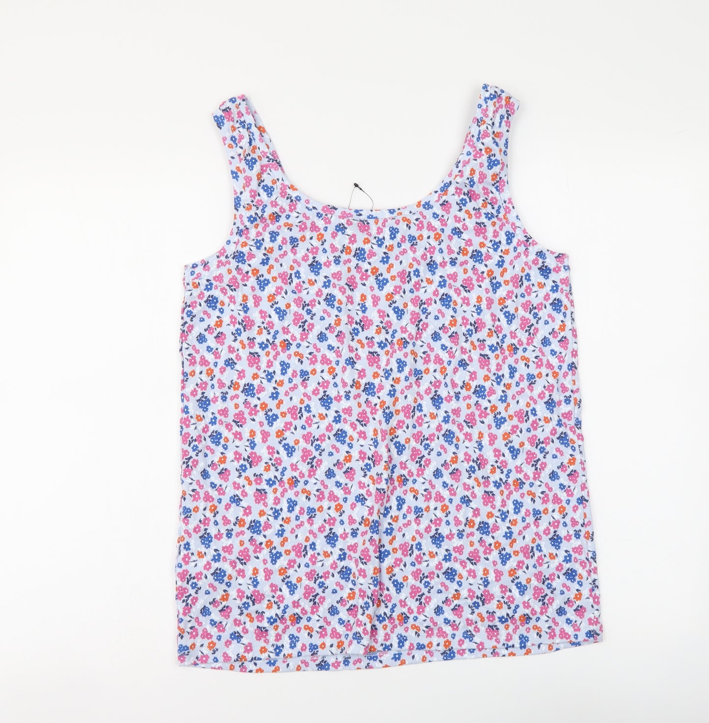 Marks and Spencer Womens Blue Floral Cotton Basic Tank Size 18 Scoop Neck
