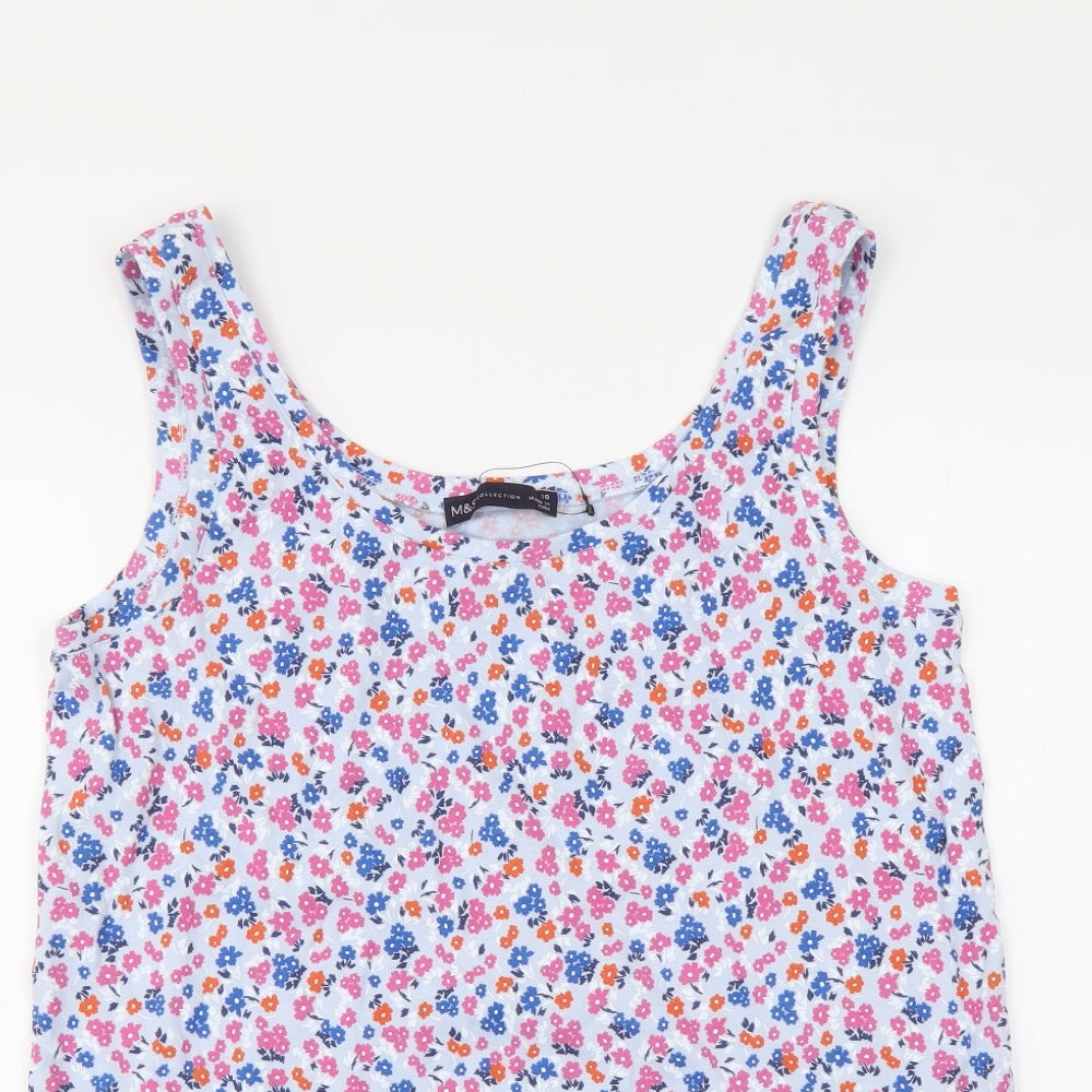 Marks and Spencer Womens Blue Floral Cotton Basic Tank Size 18 Scoop Neck
