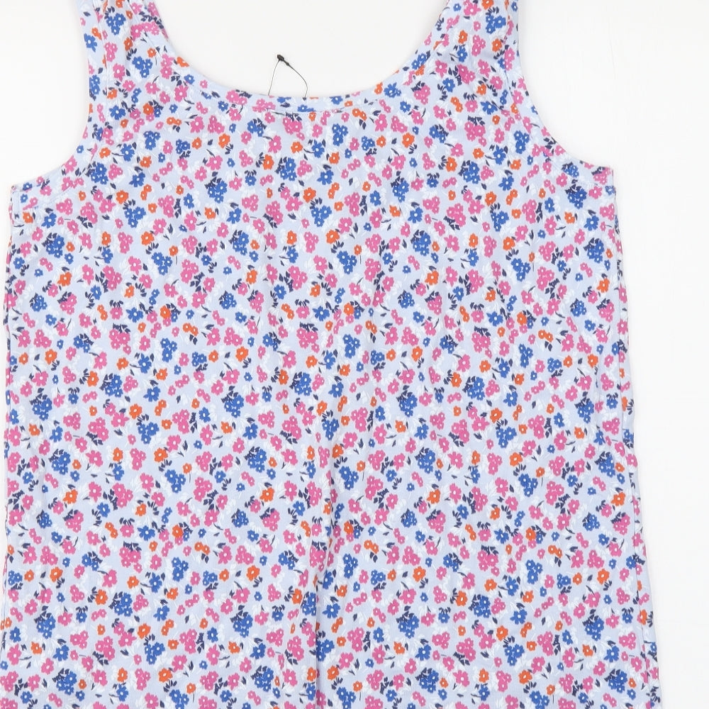 Marks and Spencer Womens Blue Floral Cotton Basic Tank Size 18 Scoop Neck