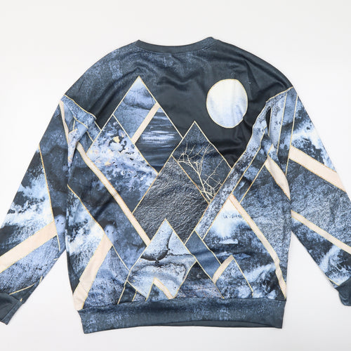 Emery Rose Womens Blue Geometric Polyester Pullover Sweatshirt Size S Pullover