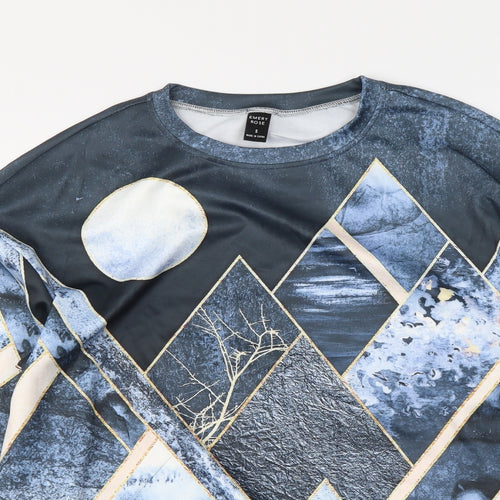Emery Rose Womens Blue Geometric Polyester Pullover Sweatshirt Size S Pullover
