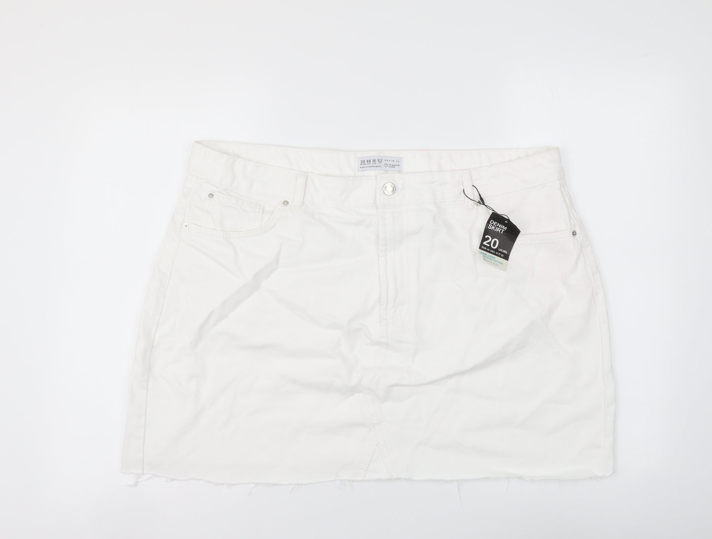 Primark Womens White Cotton Mini Skirt Size 20 Button