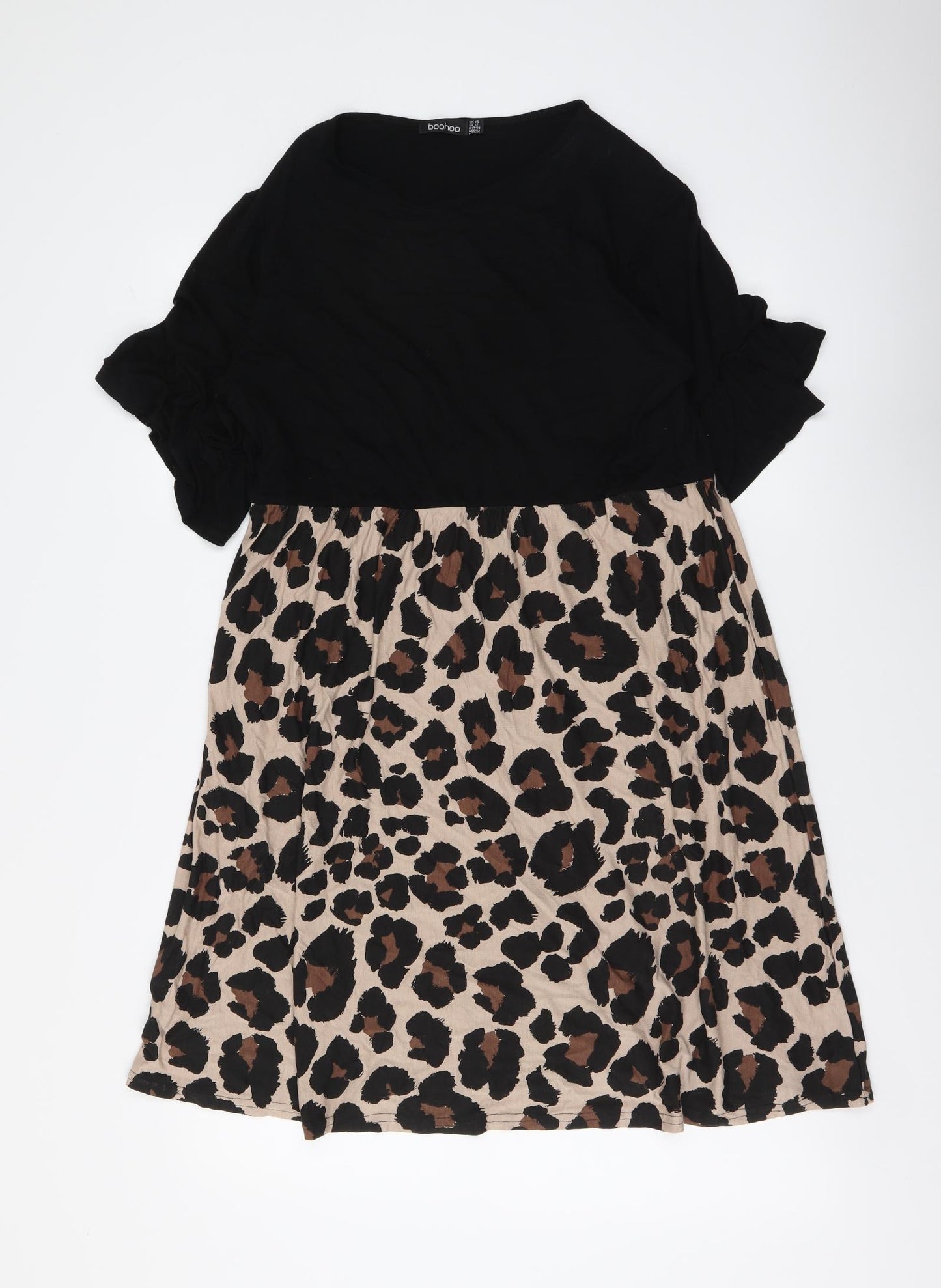 Boohoo Womens Brown Animal Print Viscose A-Line Size 16 Round Neck Pullover - Leopard skin pattern