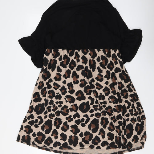 Boohoo Womens Brown Animal Print Viscose A-Line Size 16 Round Neck Pullover - Leopard skin pattern