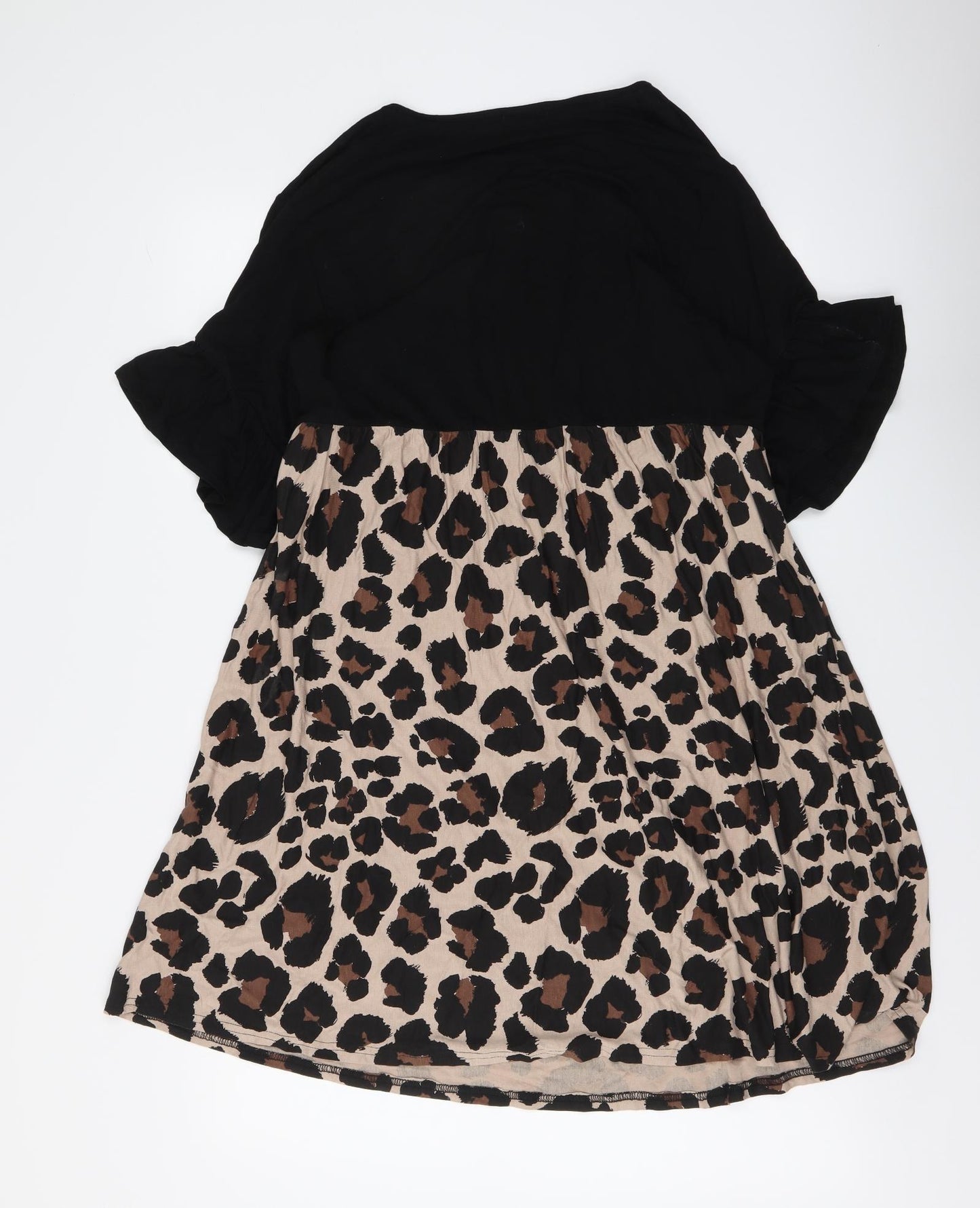 Boohoo Womens Brown Animal Print Viscose A-Line Size 16 Round Neck Pullover - Leopard skin pattern