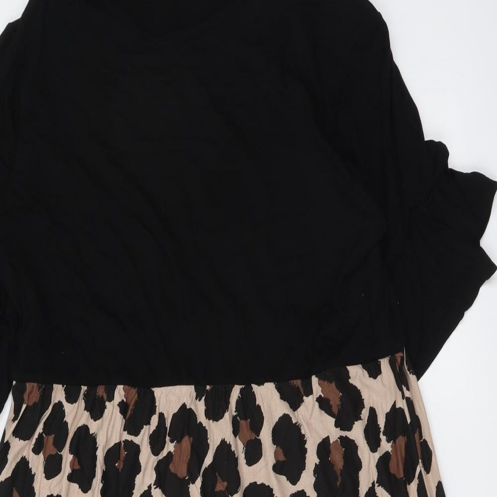 Boohoo Womens Brown Animal Print Viscose A-Line Size 16 Round Neck Pullover - Leopard skin pattern