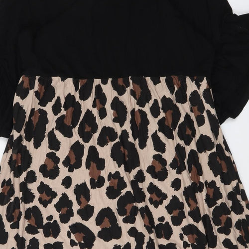 Boohoo Womens Brown Animal Print Viscose A-Line Size 16 Round Neck Pullover - Leopard skin pattern