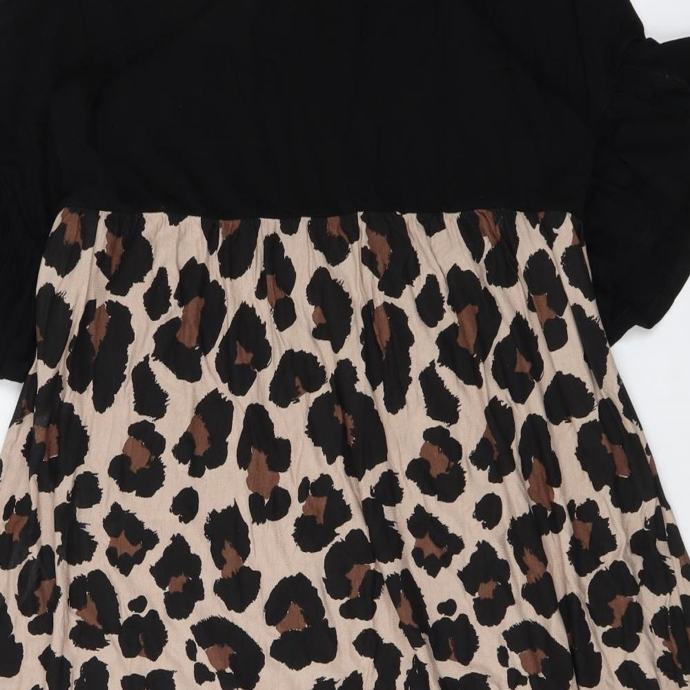 Boohoo Womens Brown Animal Print Viscose A-Line Size 16 Round Neck Pullover - Leopard skin pattern