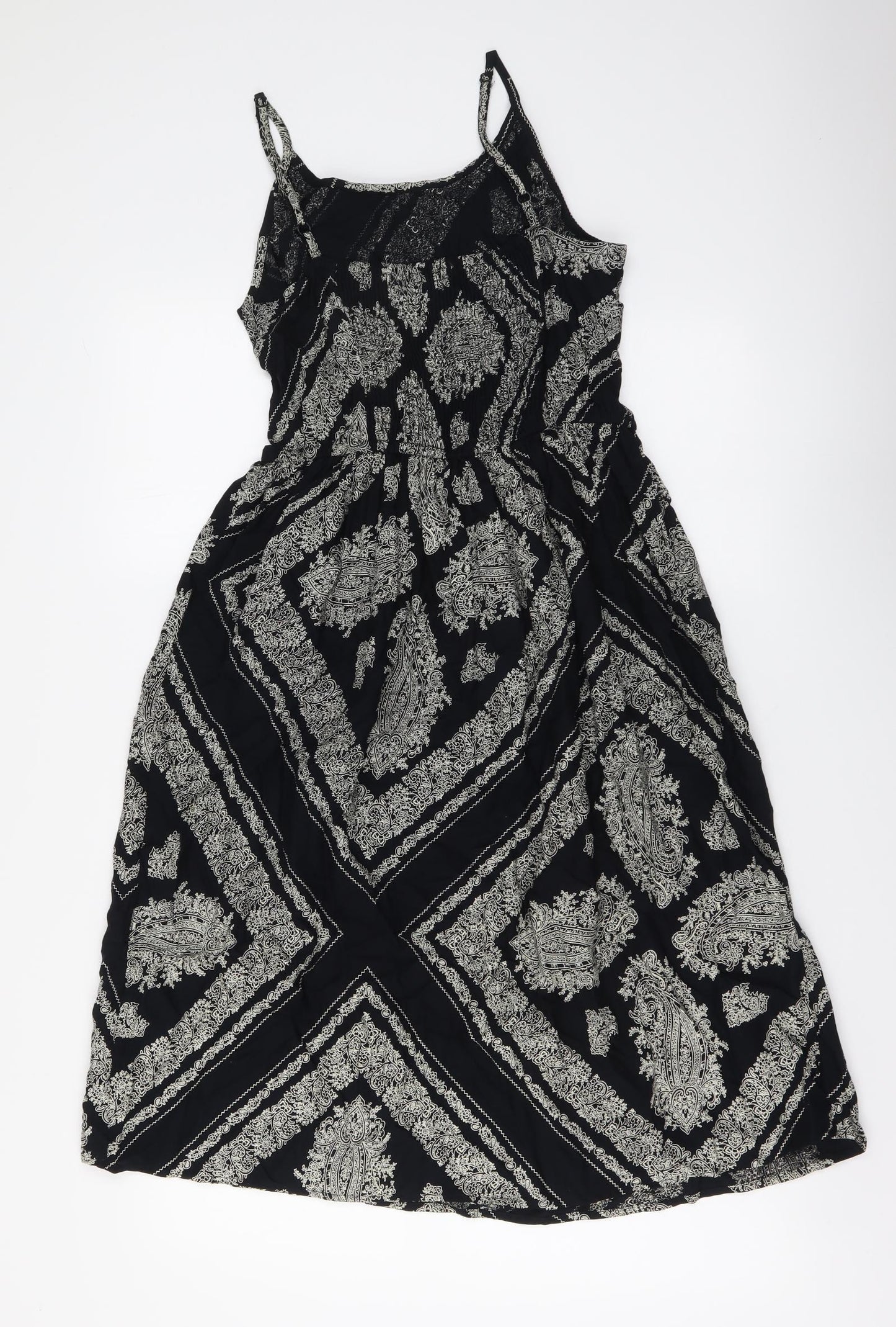 TU Womens Black Geometric Viscose A-Line Size 10 Round Neck Pullover