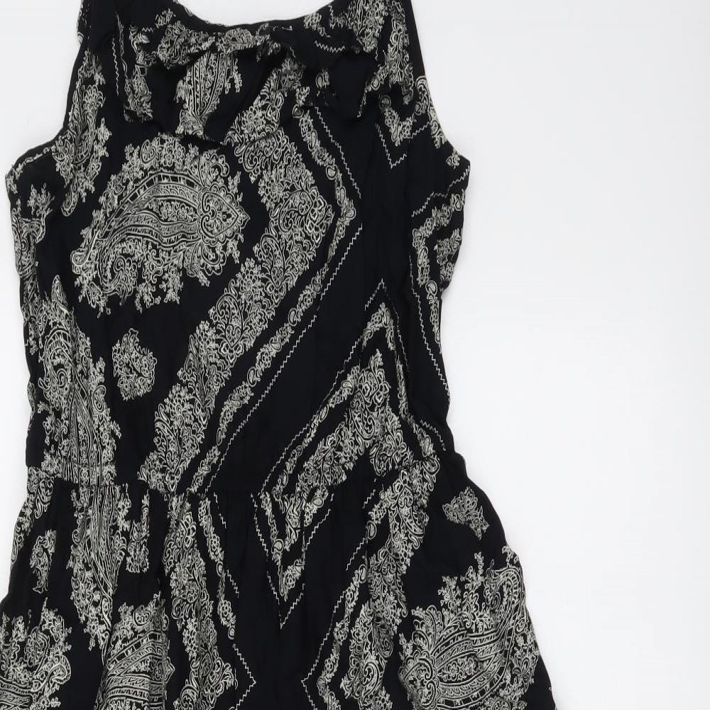 TU Womens Black Geometric Viscose A-Line Size 10 Round Neck Pullover