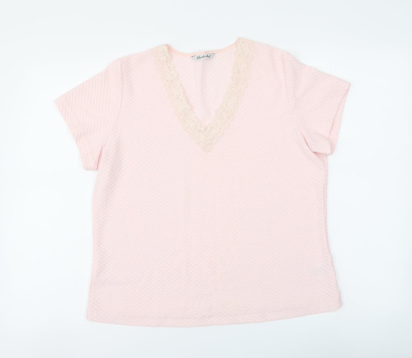 Berkertex Womens Pink Polyester Basic T-Shirt Size 14 V-Neck
