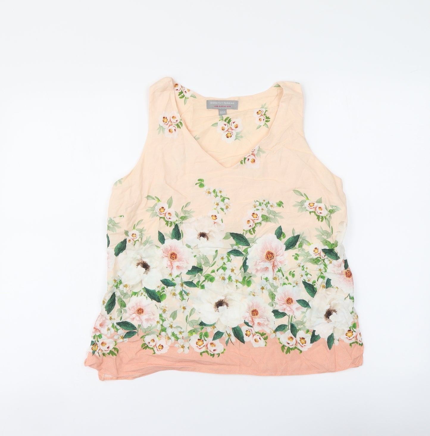 Dorothy Perkins Womens Orange Floral Viscose Basic Tank Size 12 V-Neck