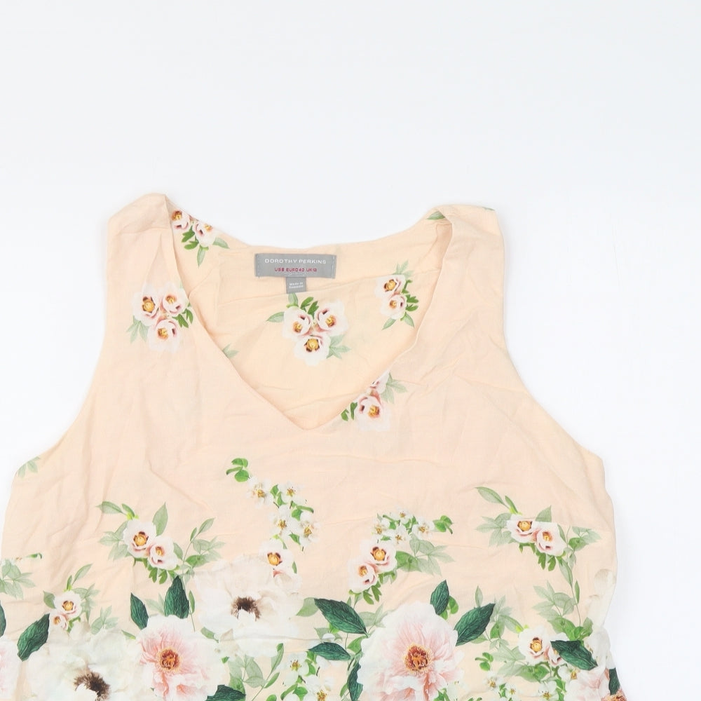 Dorothy Perkins Womens Orange Floral Viscose Basic Tank Size 12 V-Neck