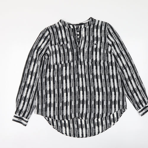 NEXT Womens Black Geometric Polyester Basic Button-Up Size 6 Round Neck