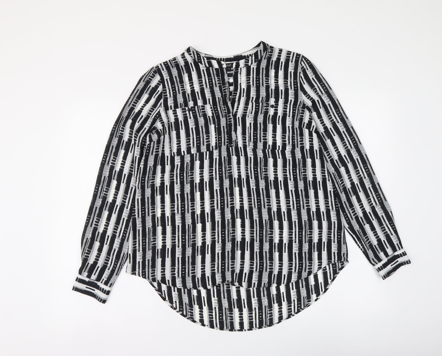 NEXT Womens Black Geometric Polyester Basic Button-Up Size 6 Round Neck
