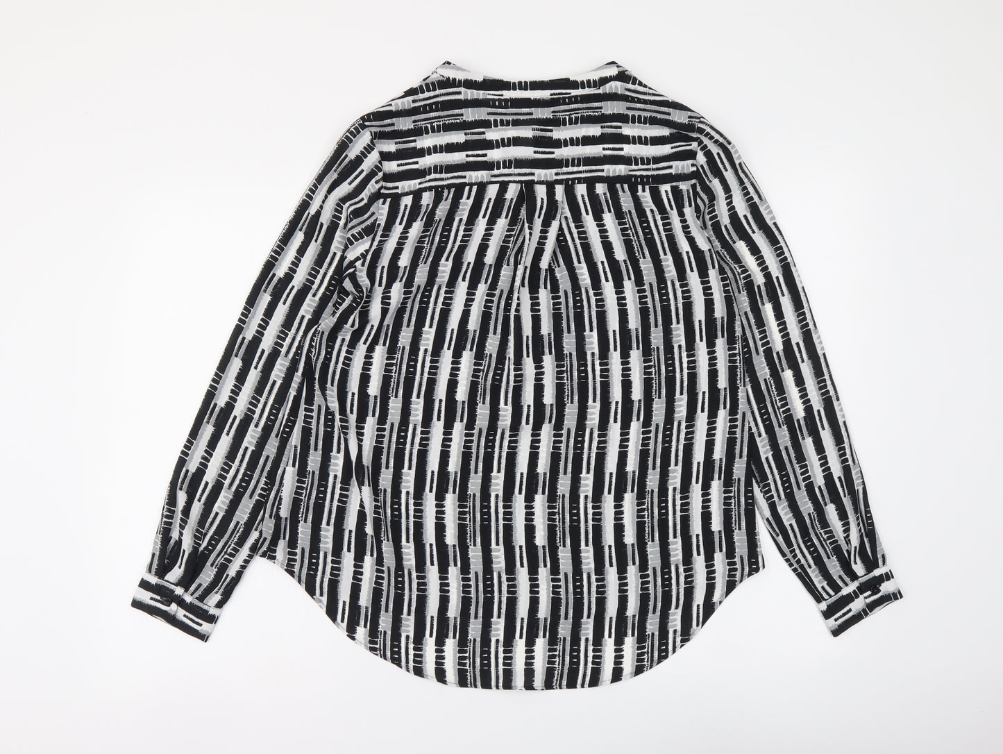 NEXT Womens Black Geometric Polyester Basic Button-Up Size 6 Round Neck