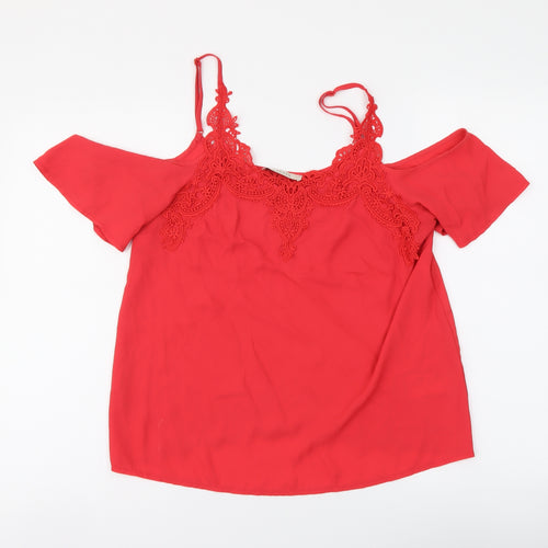 Oasis Womens Red Polyester Camisole Tank Size 12 V-Neck - Cold Shoulder