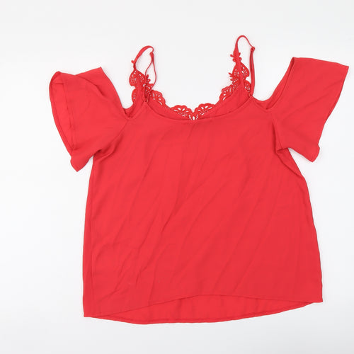 Oasis Womens Red Polyester Camisole Tank Size 12 V-Neck - Cold Shoulder