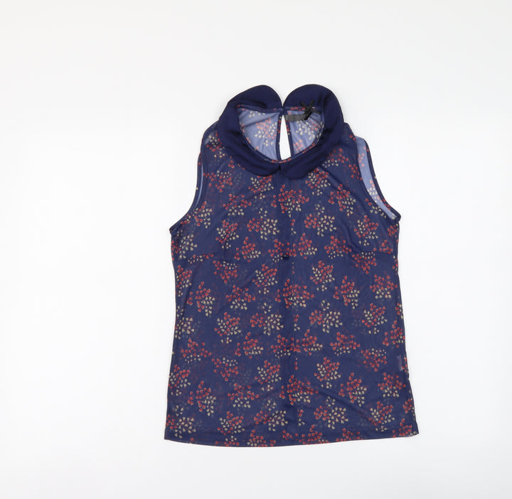 Atmosphere Womens Blue Geometric Polyester Basic Tank Size 10 Collared