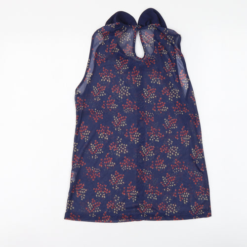 Atmosphere Womens Blue Geometric Polyester Basic Tank Size 10 Collared