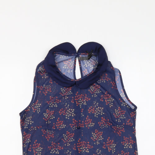 Atmosphere Womens Blue Geometric Polyester Basic Tank Size 10 Collared