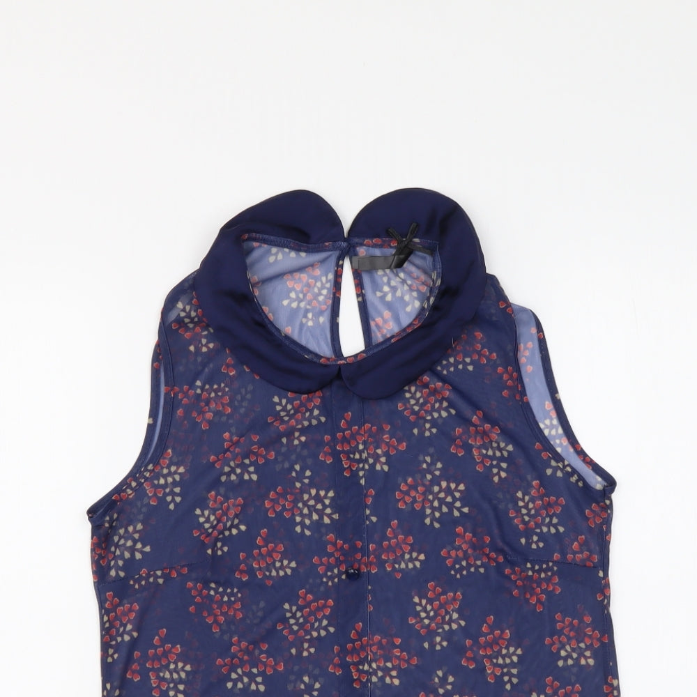 Atmosphere Womens Blue Geometric Polyester Basic Tank Size 10 Collared