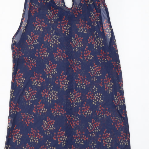 Atmosphere Womens Blue Geometric Polyester Basic Tank Size 10 Collared