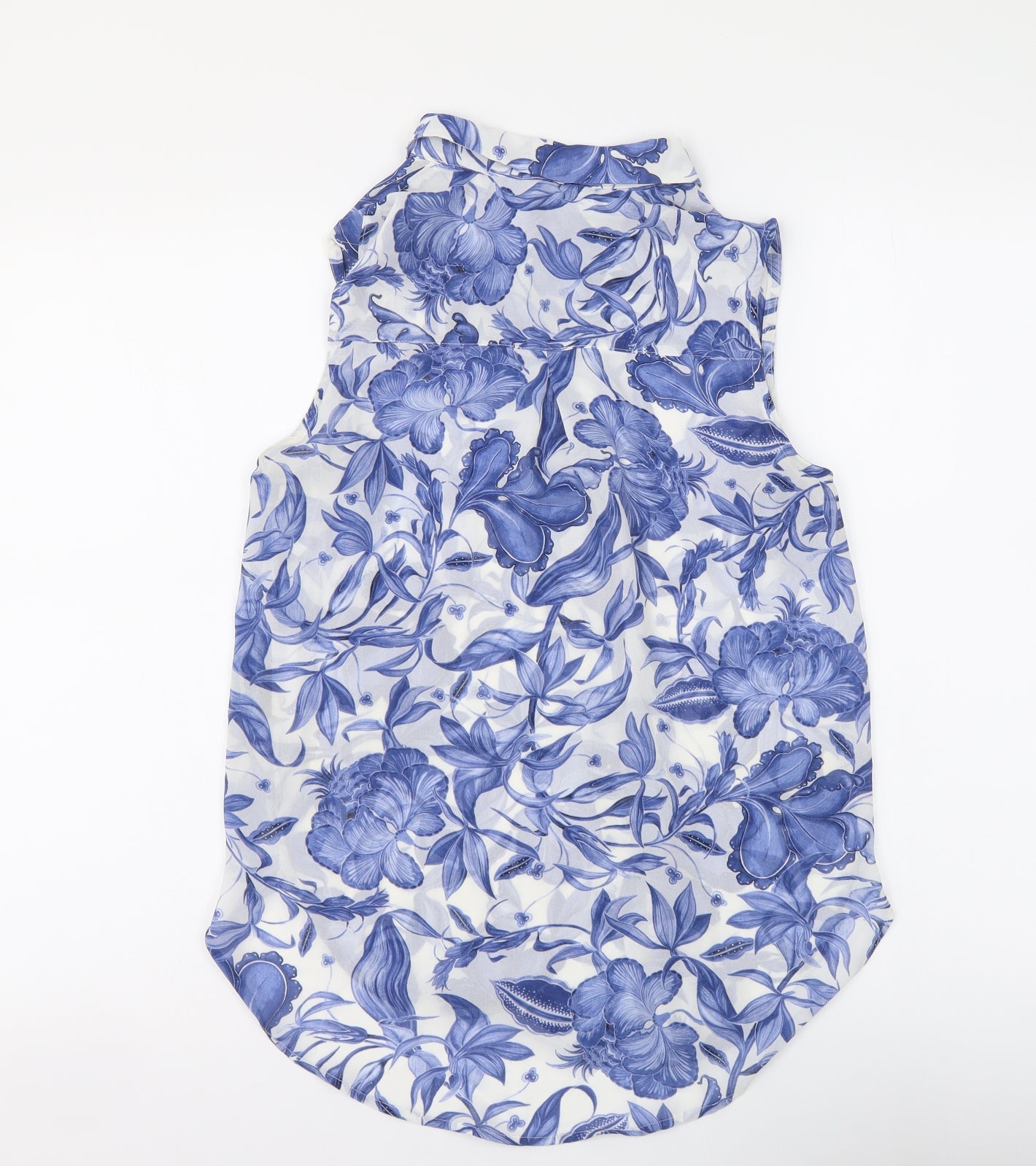H&M Womens Blue Floral Polyester Basic Button-Up Size 4 Collared