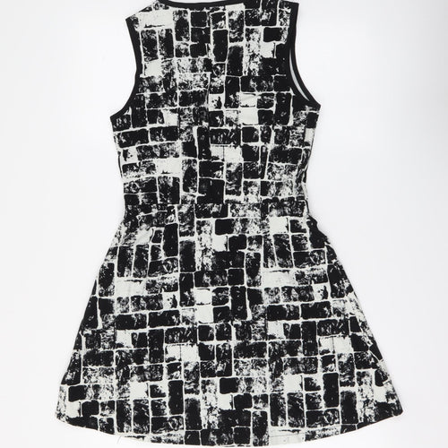 Fashion Union Womens Black Geometric Cotton A-Line Size 10 V-Neck Zip