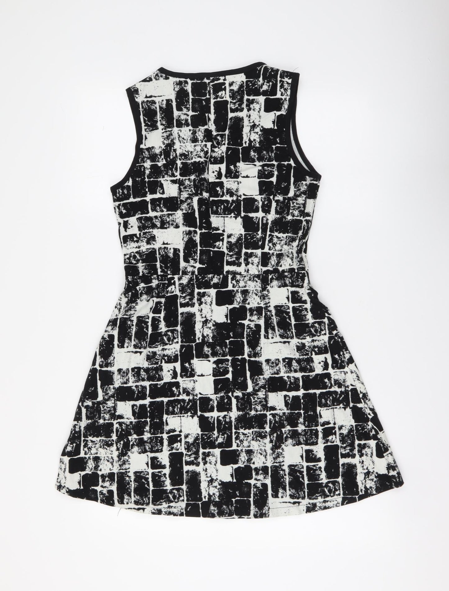 Fashion Union Womens Black Geometric Cotton A-Line Size 10 V-Neck Zip