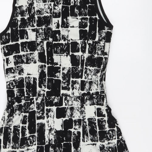 Fashion Union Womens Black Geometric Cotton A-Line Size 10 V-Neck Zip