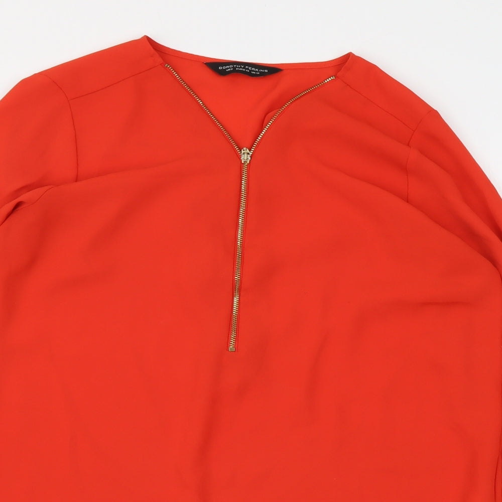 Dorothy Perkins Womens Red Polyester Basic Blouse Size 12 V-Neck