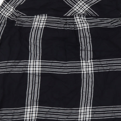 Marks and Spencer Womens Black Plaid Viscose Basic Button-Up Size 8 Collared