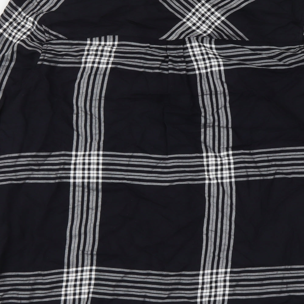 Marks and Spencer Womens Black Plaid Viscose Basic Button-Up Size 8 Collared