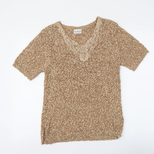 Roman Womens Beige Acrylic Basic Blouse Size 14 Round Neck - Lace Detail