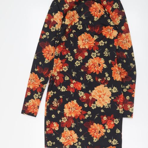 Missguided Womens Beige Floral Polyester Bodycon Size 8 High Neck Zip