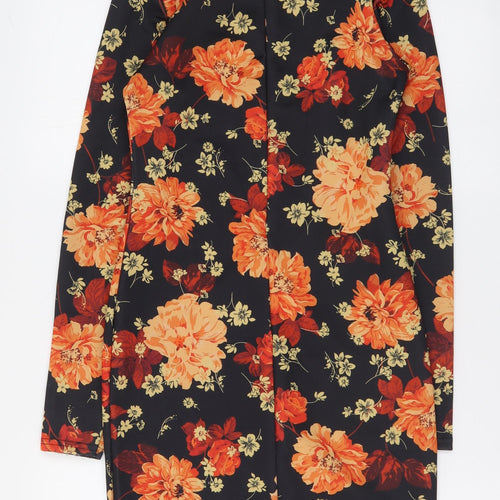 Missguided Womens Beige Floral Polyester Bodycon Size 8 High Neck Zip
