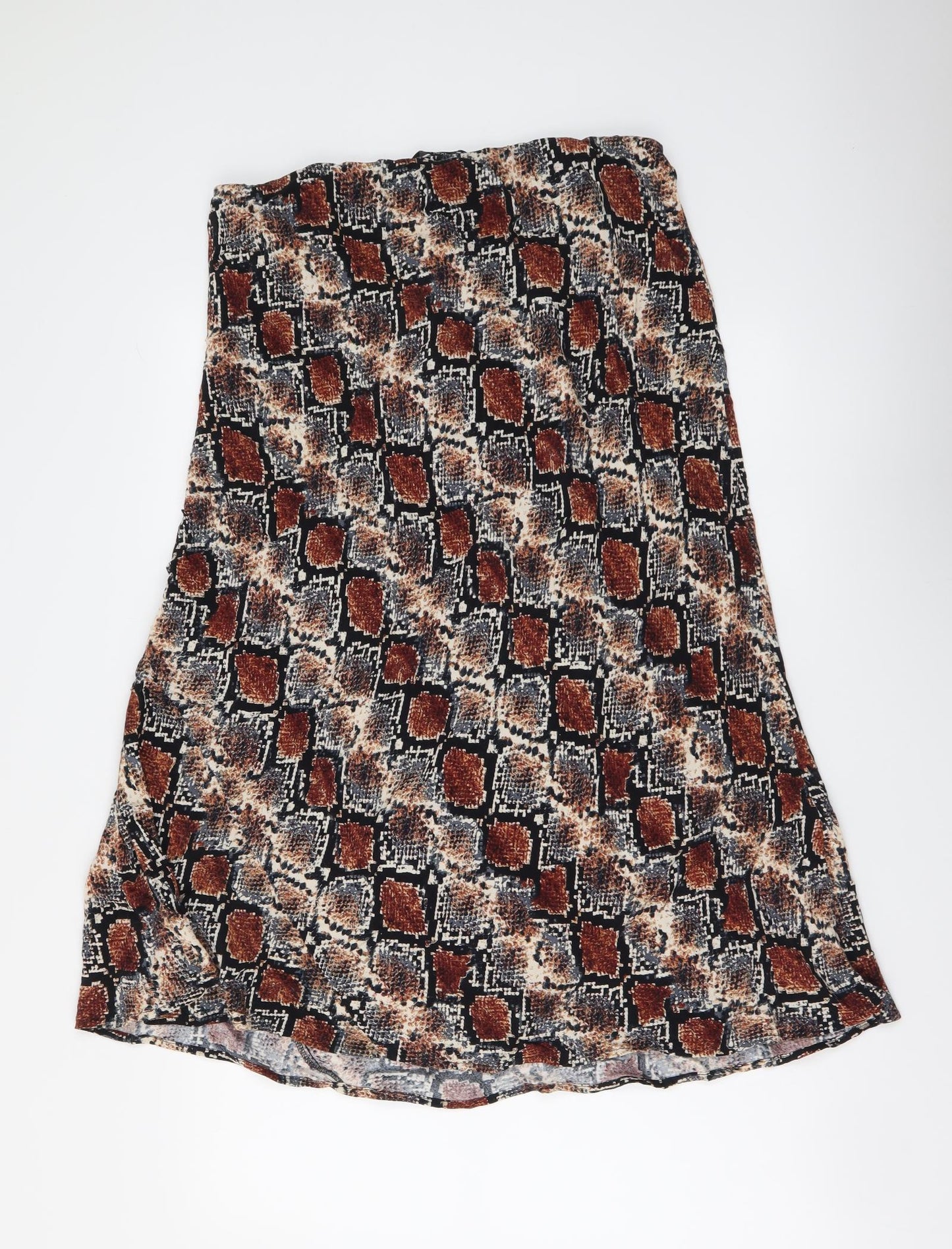 NEXT Womens Brown Animal Print Viscose A-Line Skirt Size 16 Drawstring - Snake Skin Print