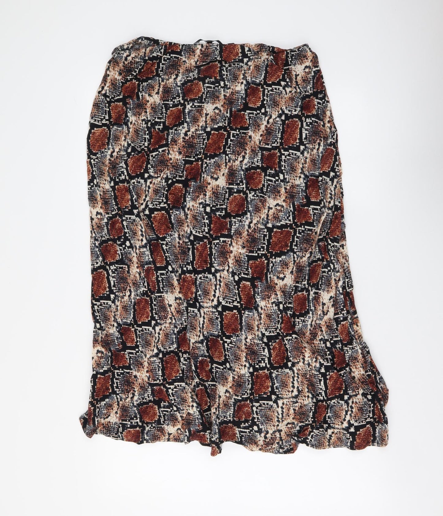 NEXT Womens Brown Animal Print Viscose A-Line Skirt Size 16 Drawstring - Snake Skin Print