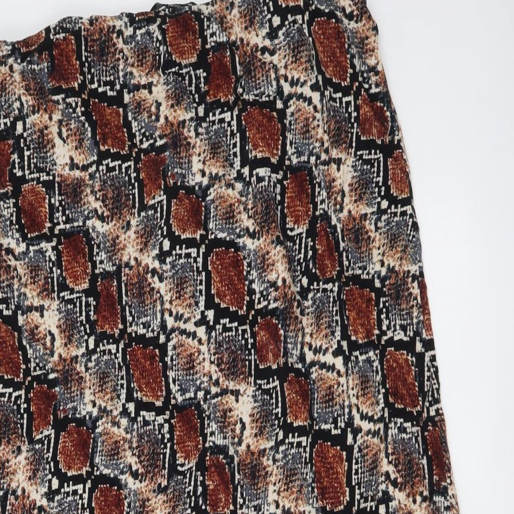 NEXT Womens Brown Animal Print Viscose A-Line Skirt Size 16 Drawstring - Snake Skin Print