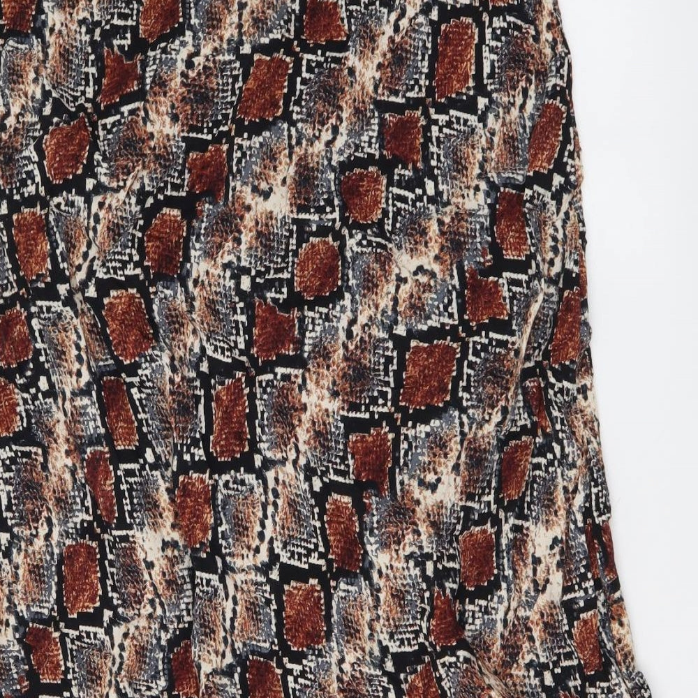 NEXT Womens Brown Animal Print Viscose A-Line Skirt Size 16 Drawstring - Snake Skin Print