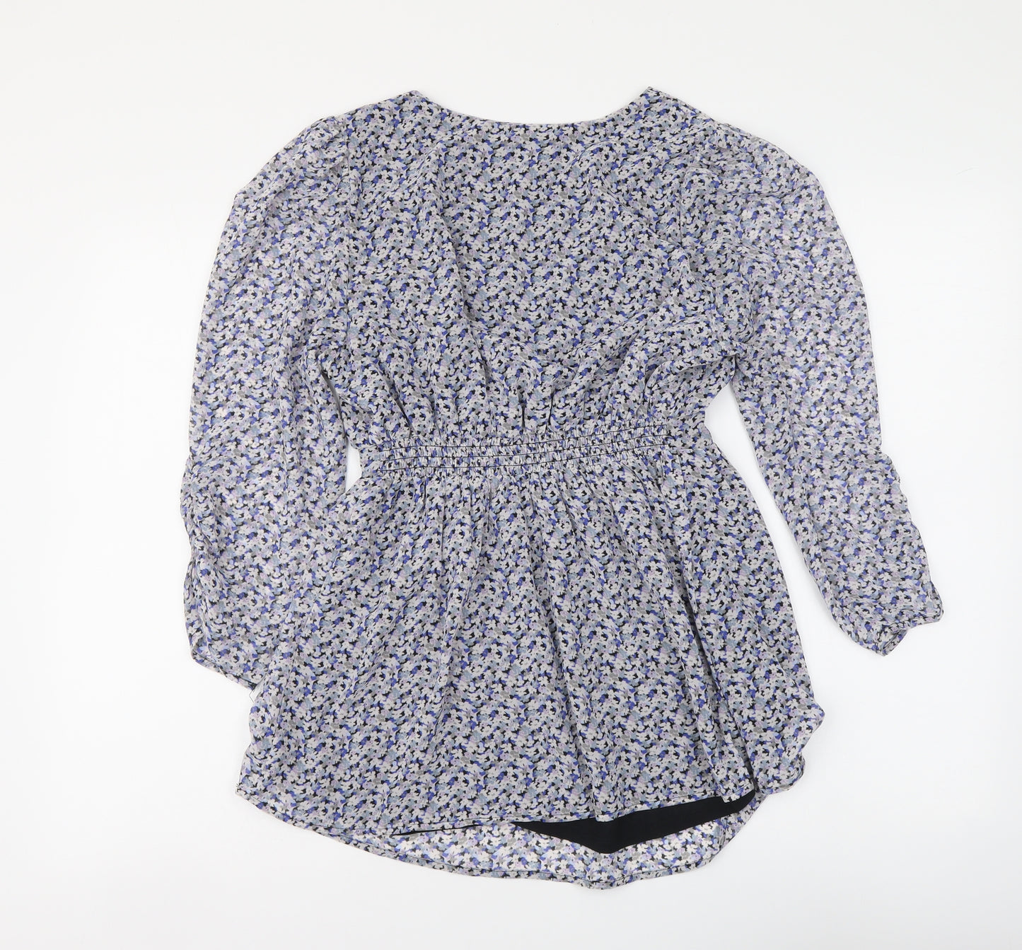 H&M Womens Blue Floral Polyester Basic Blouse Size S V-Neck