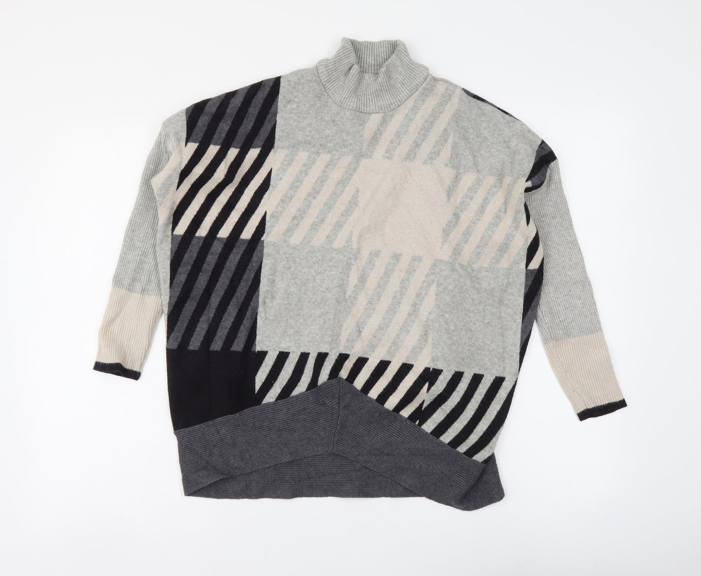 River Island Womens Grey High Neck Geometric Viscose Pullover Jumper Size S