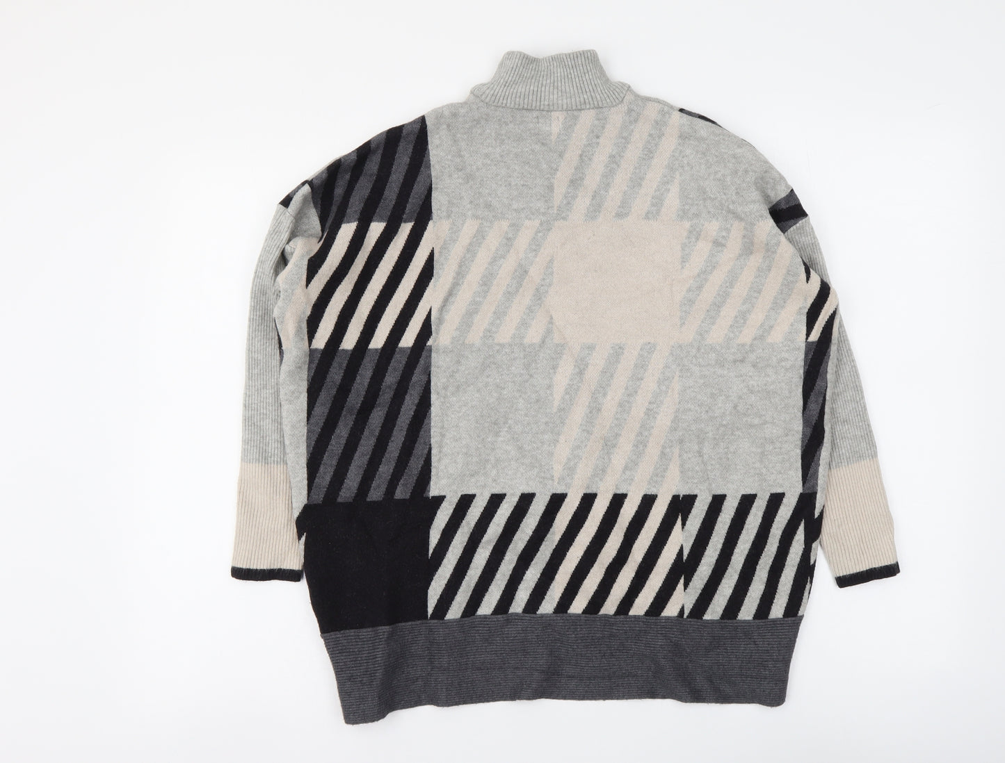 River Island Womens Grey High Neck Geometric Viscose Pullover Jumper Size S