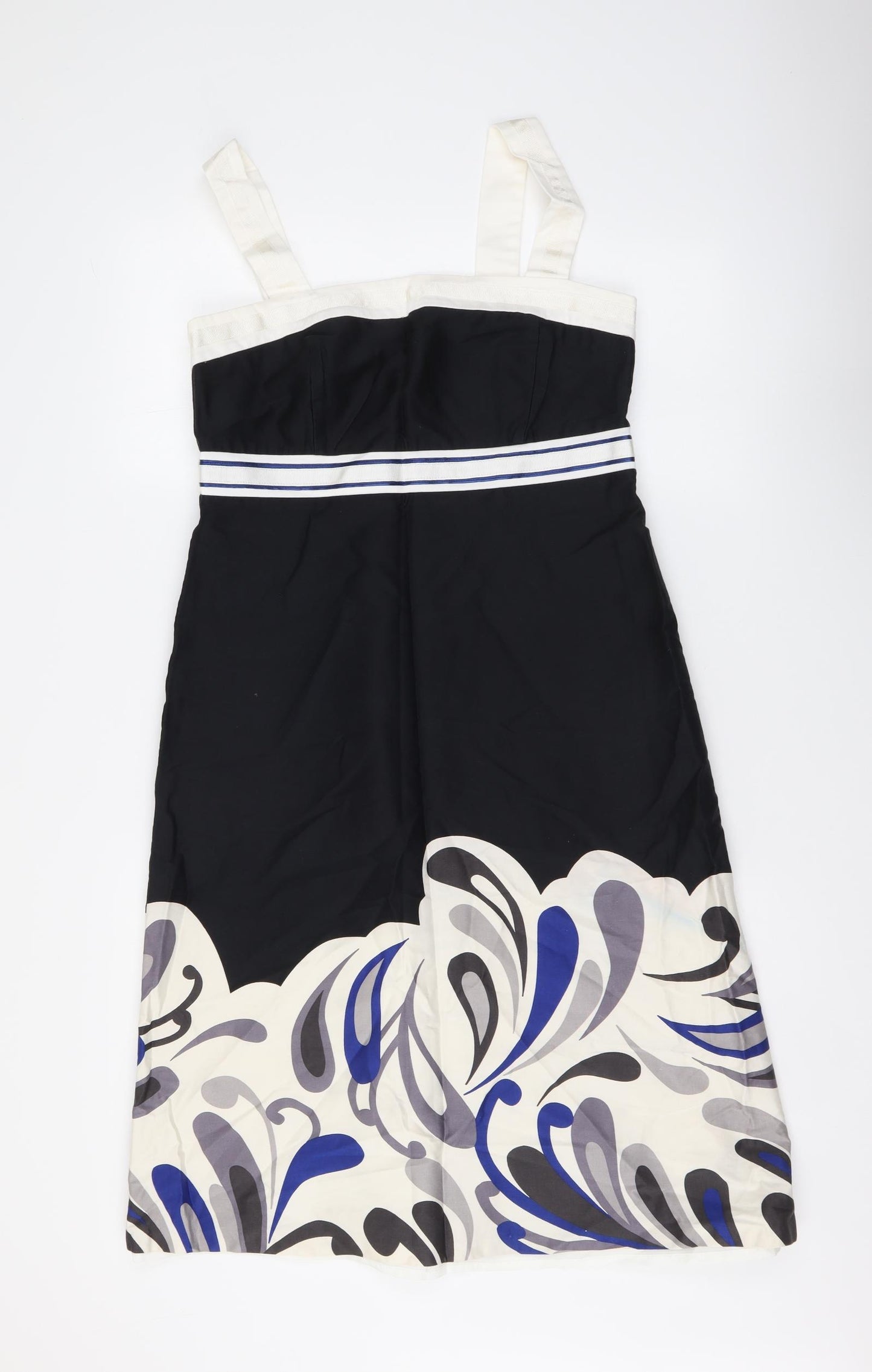 Principles Womens Black Geometric Cotton A-Line Size 12 Square Neck Zip